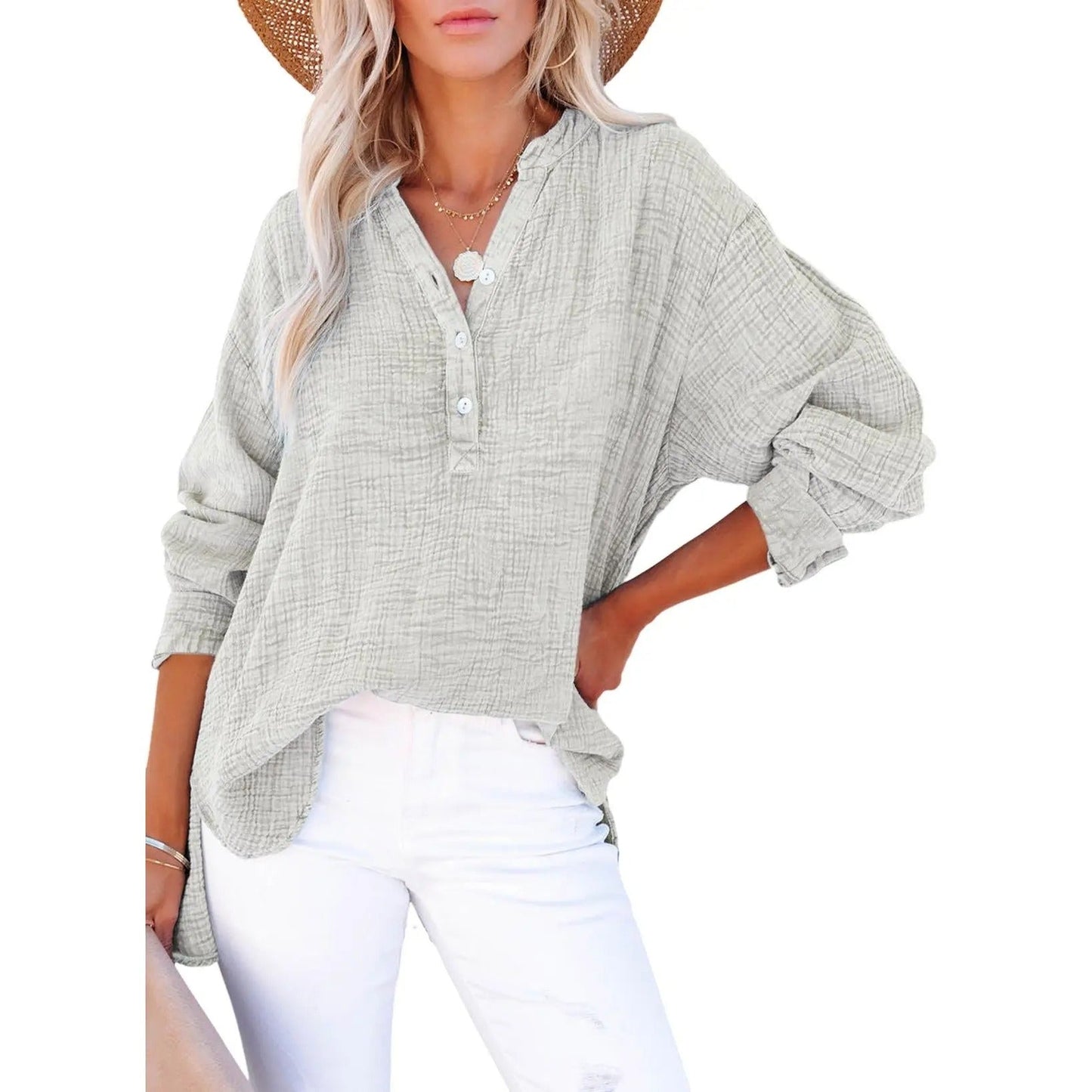 Flash Sale🔥 Women’s Cotton V Neck Button Blouse Tops