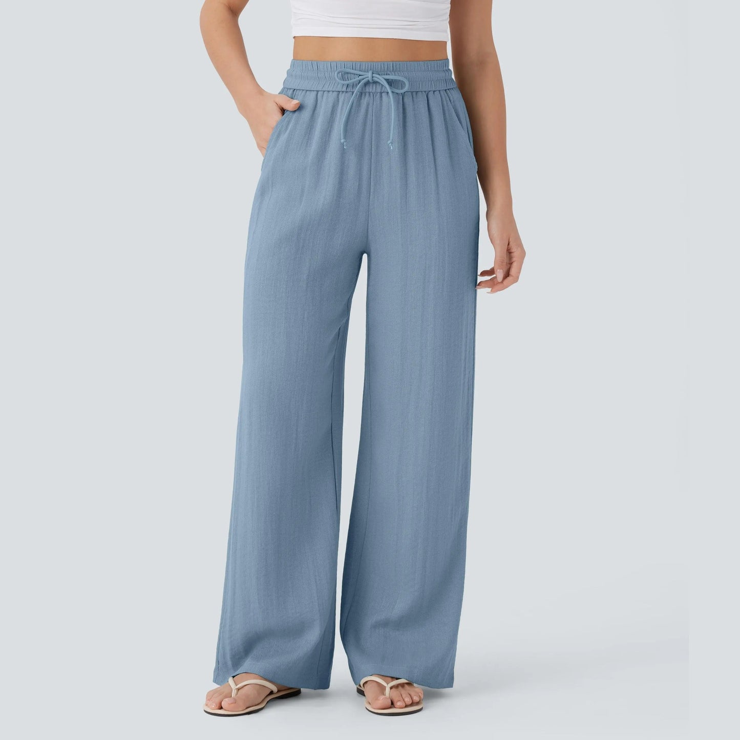 Drawstring Wide Leg Casual Pants