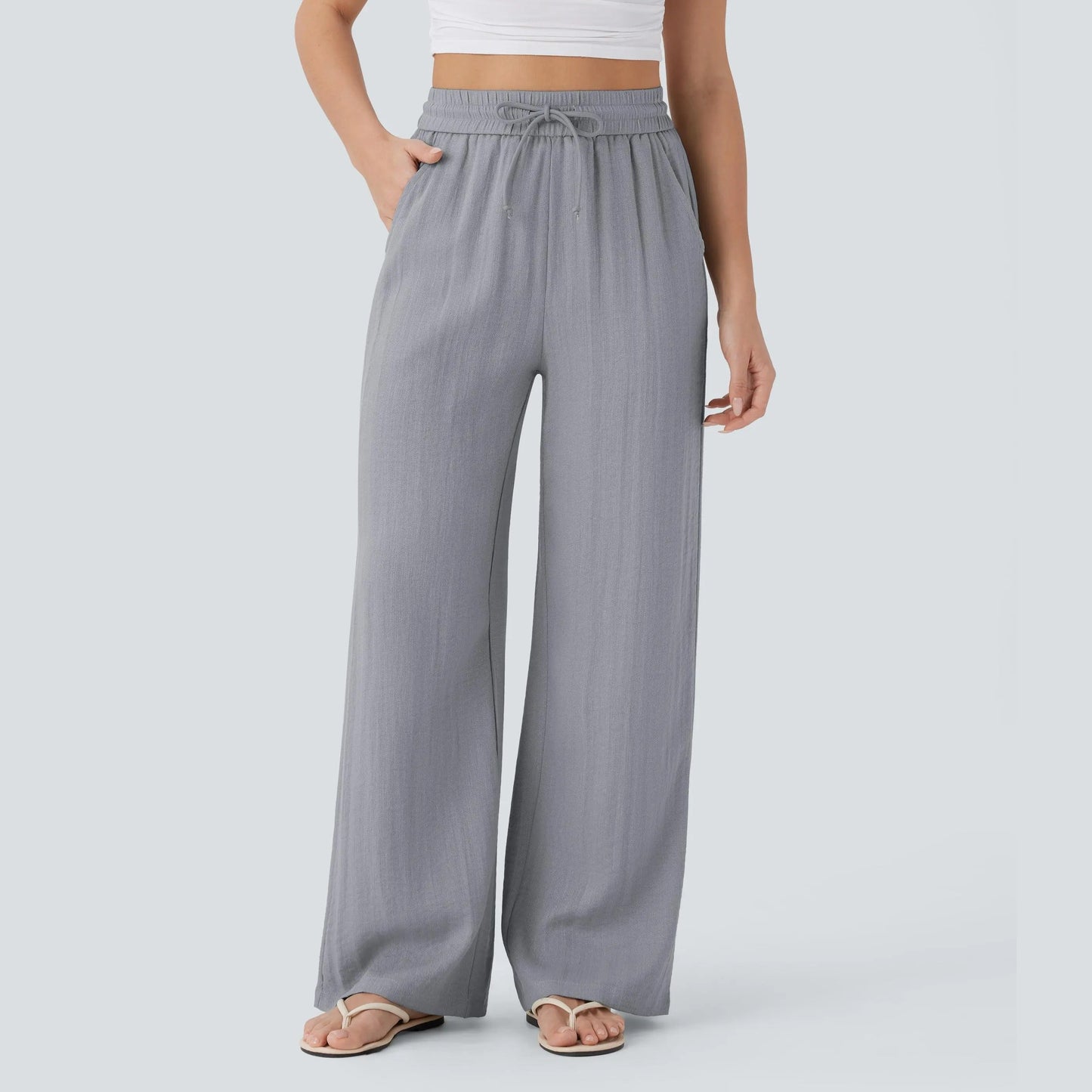 Drawstring Wide Leg Casual Pants