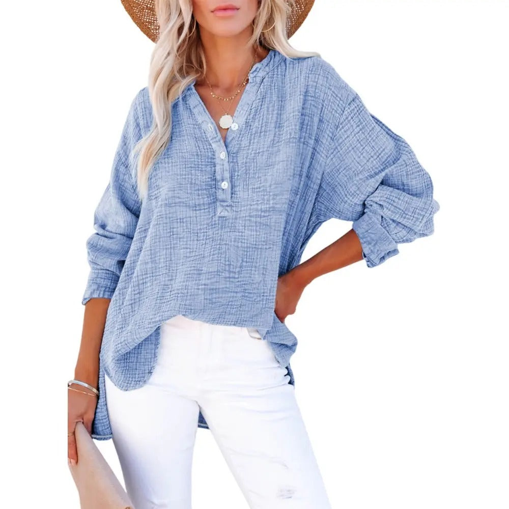 Flash Sale🔥 Women’s Cotton V Neck Button Blouse Tops