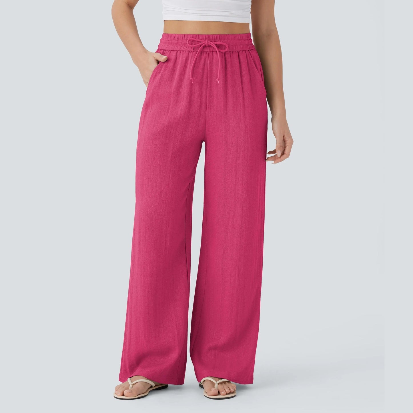 Drawstring Wide Leg Casual Pants
