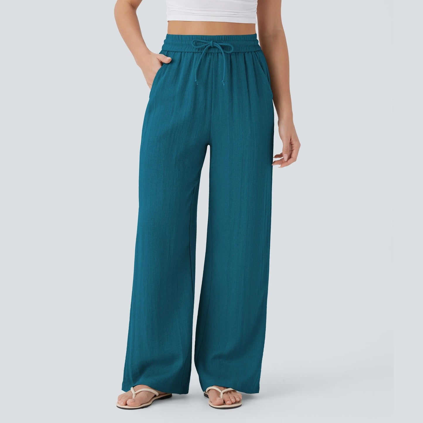 Drawstring Wide Leg Casual Pants