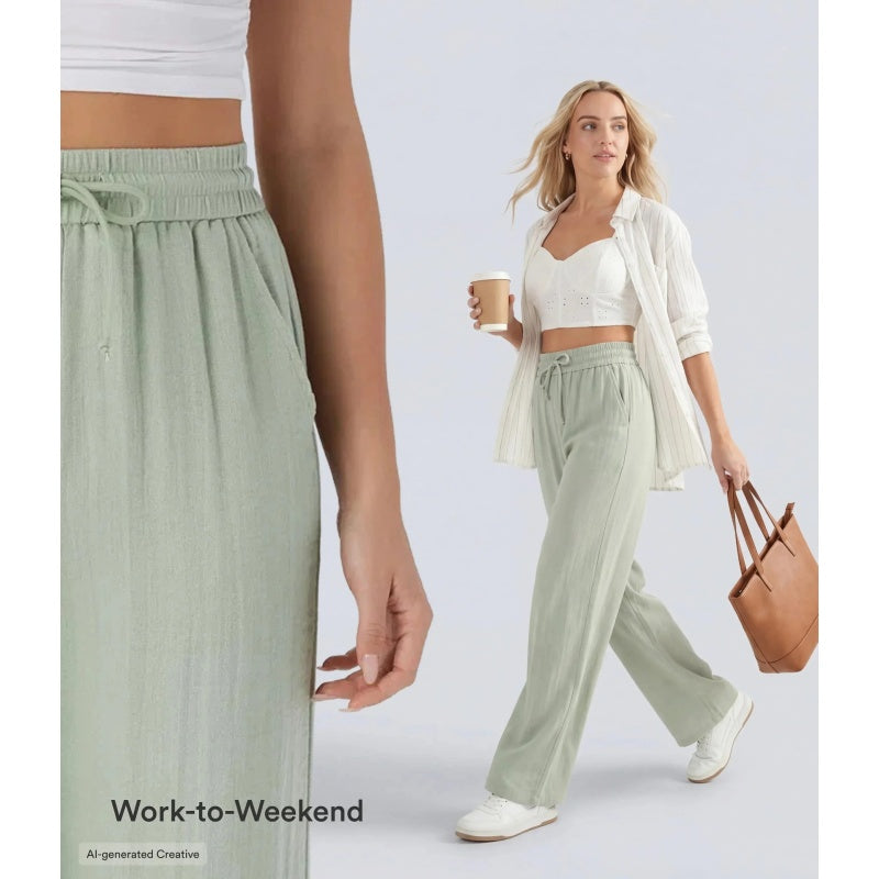 Drawstring Wide Leg Casual Pants