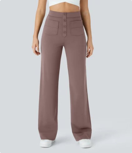 DayStretch High Waisted Pockets Straight Leg Casual Pants（1）