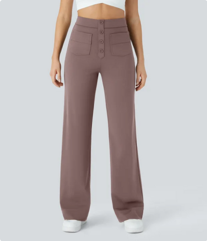 DayStretch High Waisted Pockets Straight Leg Casual Pants（1）