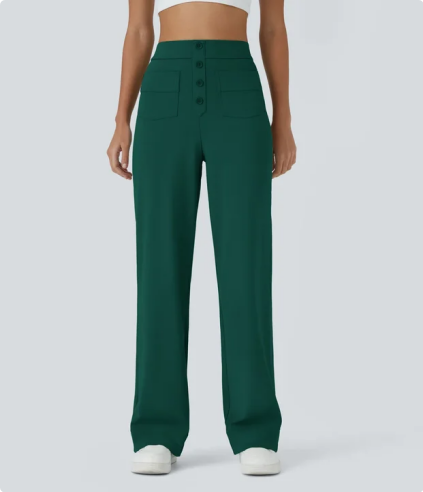 DayStretch High Waisted Pockets Straight Leg Casual Pants（1）