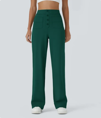 DayStretch High Waisted Pockets Straight Leg Casual Pants（1）