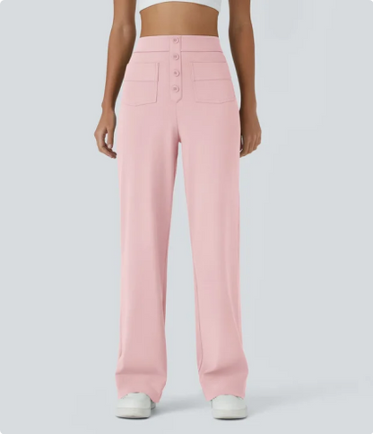 DayStretch High Waisted Pockets Straight Leg Casual Pants（1）