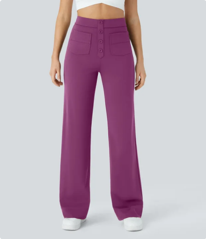 DayStretch High Waisted Pockets Straight Leg Casual Pants（1）