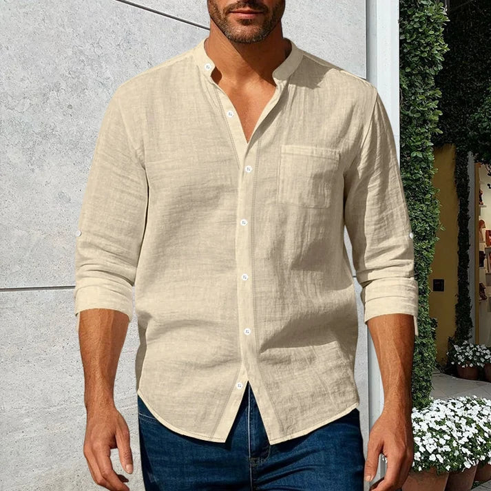 🔥 LAST DAY SALE – Men's Linen Long Sleeve Stand Collar Shirt