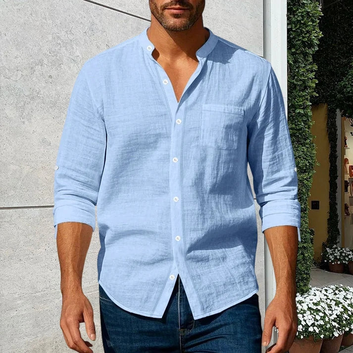 🔥 LAST DAY SALE – Men's Linen Long Sleeve Stand Collar Shirt