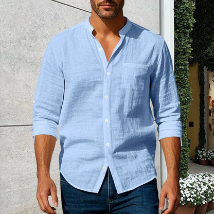 🔥 LAST DAY SALE – Men's Linen Long Sleeve Stand Collar Shirt
