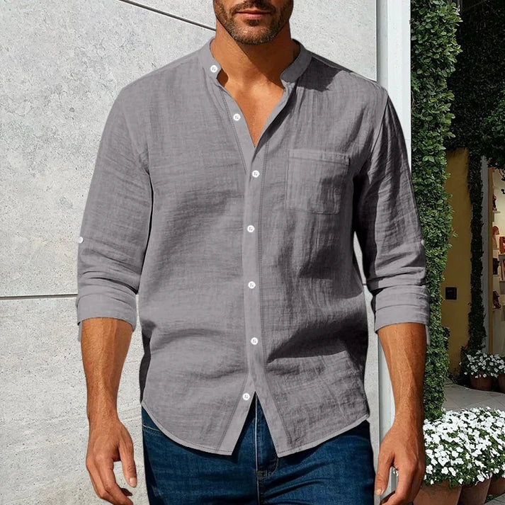 🔥 LAST DAY SALE – Men's Linen Long Sleeve Stand Collar Shirt