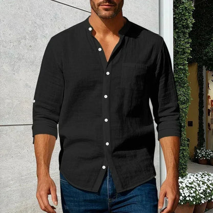 🔥 LAST DAY SALE – Men's Linen Long Sleeve Stand Collar Shirt