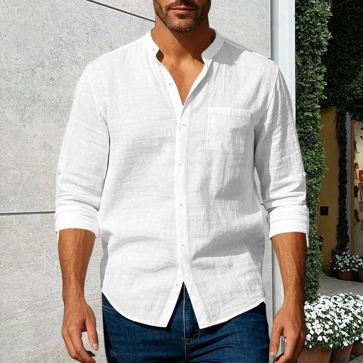 🔥 LAST DAY SALE – Men's Linen Long Sleeve Stand Collar Shirt