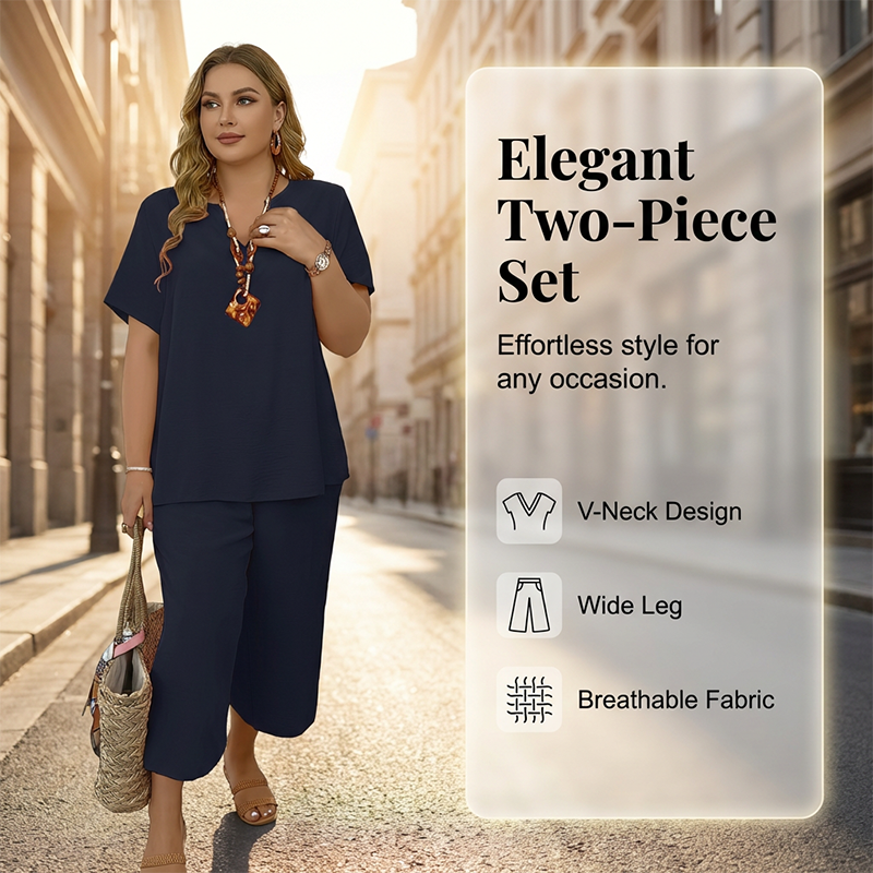Women's Casual Short Sleeve Top & Wide Leg Pants Set