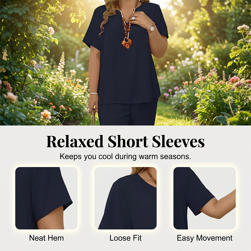 Women's Casual Short Sleeve Top & Wide Leg Pants Set