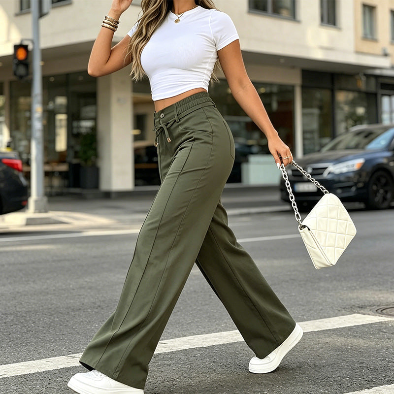 Damenhose mit hoher Taille und geradem Bein – Vordernaht & elastischer Bund hinten – Vielseitig, bequem & perfekt fürs Büro oder die Freizeit