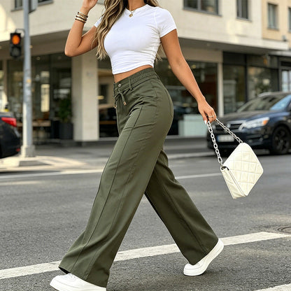 Damenhose mit hoher Taille und geradem Bein – Vordernaht & elastischer Bund hinten – Vielseitig, bequem & perfekt fürs Büro oder die Freizeit
