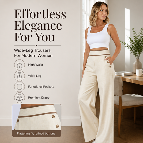 🌿🌿Limited-time offer-Must-Have👖 Contrast-Trim Wide-Leg Pants