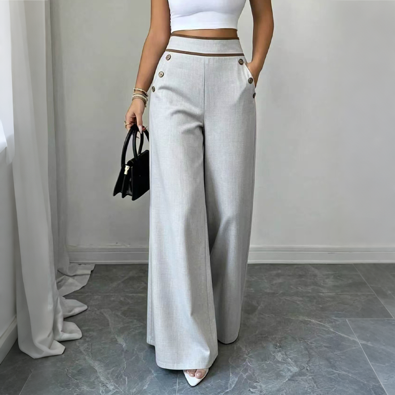 🌿🌿Limited-time offer-Must-Have👖 Contrast-Trim Wide-Leg Pants