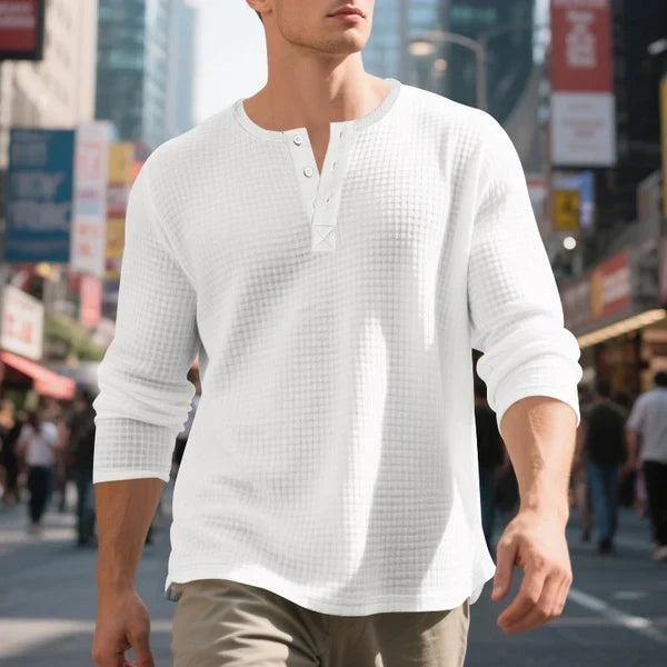 Men's Waffle Knit Long Sleeve Henley Shirt